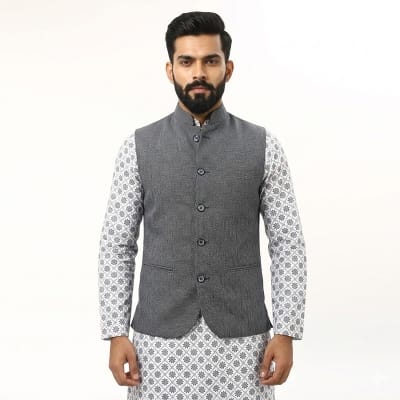 Picture of Premium Panjabi Koti for Men – Stylish Nehru Jacket Design, Ethnic Wedding & Festive Wear, Traditional Indian Waistcoat for Panjabi, Elegant Slim Fit Modi Coat for Party, Eid & Cultural Events Outfit Collection-Blue
