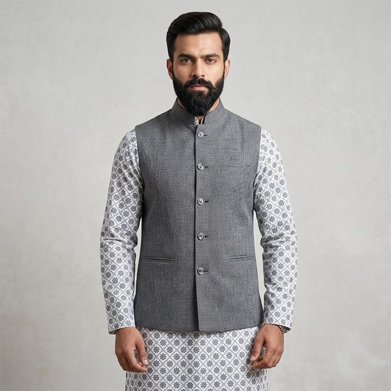 Picture of Premium Panjabi Koti for Men – Stylish Nehru Jacket Design, Ethnic Wedding & Festive Wear, Traditional Indian Waistcoat for Panjabi, Elegant Slim Fit Modi Coat for Party, Eid & Cultural Events Outfit Collection-Blue
