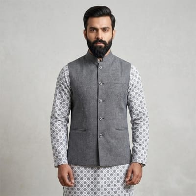 Picture of Premium Panjabi Koti for Men – Stylish Nehru Jacket Design, Ethnic Wedding & Festive Wear, Traditional Indian Waistcoat for Panjabi, Elegant Slim Fit Modi Coat for Party, Eid & Cultural Events Outfit Collection-Blue