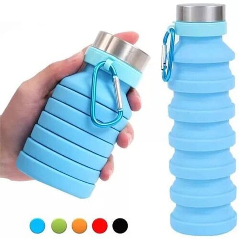 Picture of 500ml Outdoor Retractable Water Bottle Portable Collapsible Silicone Sports Cup – Leakproof Foldable Travel Water Bottle, Lightweight BPA-Free Silica Gel Cup for Hiking, Camping, Gym, Cycling & Daily Outdoor Activities-Multicolor