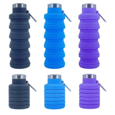Picture of 500ml Outdoor Retractable Water Bottle Portable Collapsible Silicone Sports Cup – Leakproof Foldable Travel Water Bottle, Lightweight BPA-Free Silica Gel Cup for Hiking, Camping, Gym, Cycling & Daily Outdoor Activities-Multicolor