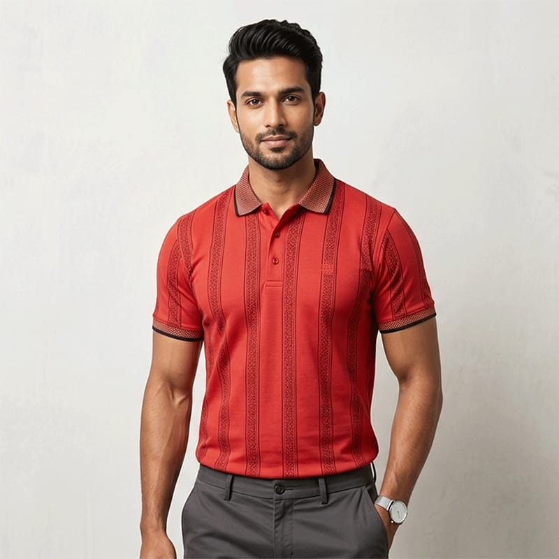 Picture of Red Orange Polo Shirt for Men – Premium Cotton Casual Polo T-Shirt, Stylish Slim Fit Short Sleeve Polo, Breathable Summer Fashion Tee, Classic Collar Button Polo Shirt for Daily Wear, Office Casual, Sports & Outdoor Comfortable Mens Polo Shirt-Multicolor