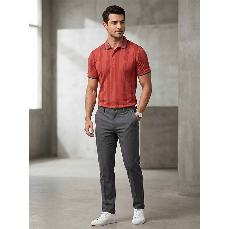 Picture of Red Orange Polo Shirt for Men – Premium Cotton Casual Polo T-Shirt, Stylish Slim Fit Short Sleeve Polo, Breathable Summer Fashion Tee, Classic Collar Button Polo Shirt for Daily Wear, Office Casual, Sports & Outdoor Comfortable Mens Polo Shirt-Multicolor