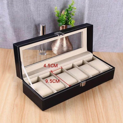 Picture of 6 Slot Leather Watch Box Display Case | Fashion Jewellery for men and women- Premium Wooden Wrist Watch Box - Elegant Design for Safely Storing and Displaying Your Watches-Black