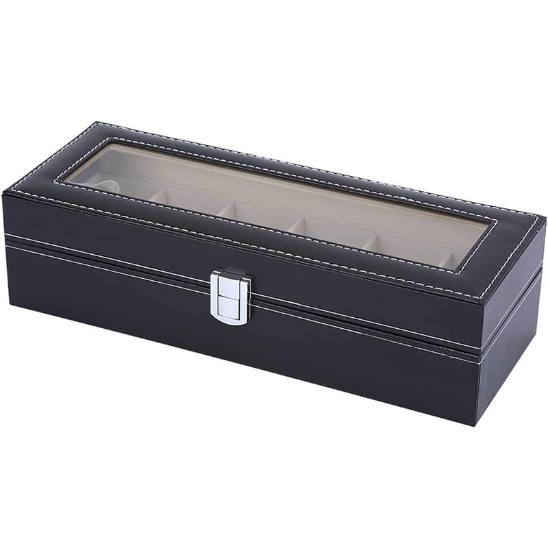 Picture of 6 Slot Leather Watch Box Display Case | Fashion Jewellery for men and women- Premium Wooden Wrist Watch Box - Elegant Design for Safely Storing and Displaying Your Watches-Black