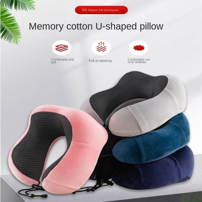 Picture of U Shaped Memory Foam Neck Pillow | Soft Travel Pillow with Massage Support | Ergonomic Neck Cushion for Car Flight Bus | Portable Comfortable Head Rest | Pressure Relief Cervical Support Pillow