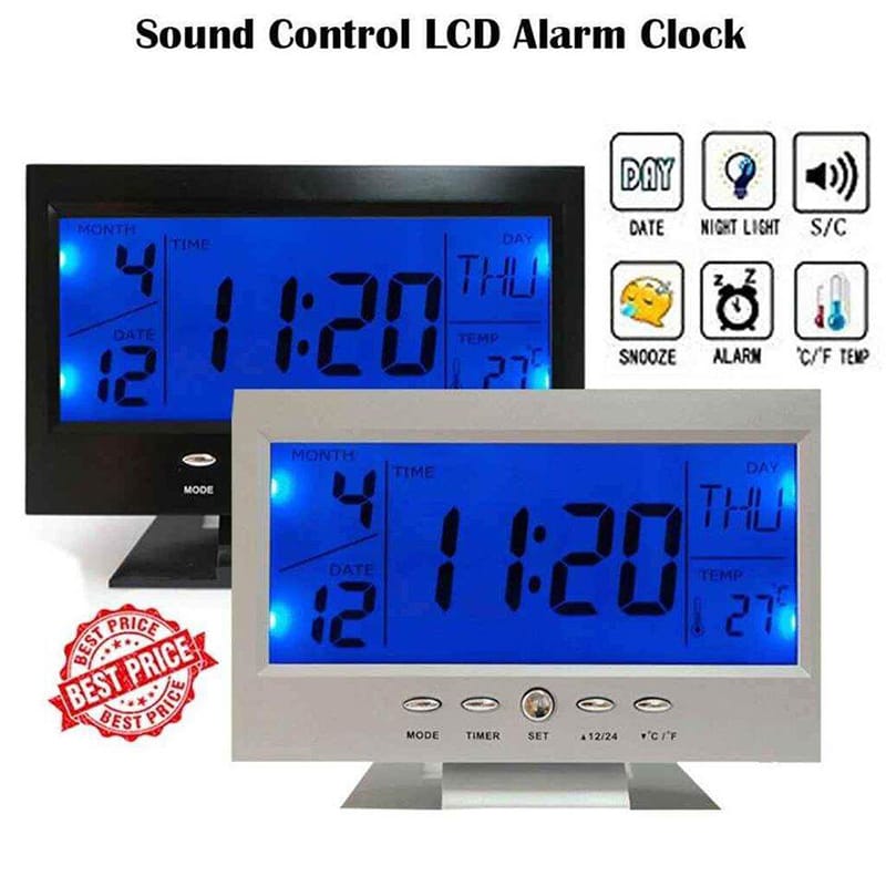 Picture of Digital Table Clock LED Display | Voice Control Alarm Clock | Snooze Function | Date Time Temperature Display | Smart Bedside Digital Clock | Modern Desktop Clock for Home Office Bedroom | Stylish Night Clock LED Display-Multicolor