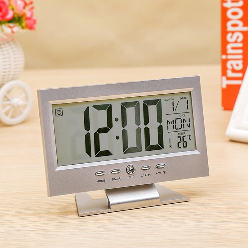 Picture of Digital Table Clock LED Display | Voice Control Alarm Clock | Snooze Function | Date Time Temperature Display | Smart Bedside Digital Clock | Modern Desktop Clock for Home Office Bedroom | Stylish Night Clock LED Display-Multicolor