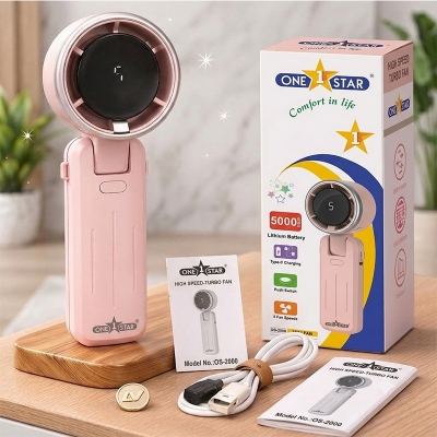 Picture of Original one star Mini Turbo Hand Fan | High Speed Portable Cooling Fan | Long Time Battery Backup Rechargeable Fan | Powerful Airflow Handheld Fan | Compact Summer Cooling Device | USB Rechargeable Mini Fan for Travel Office Home Outdoor Use