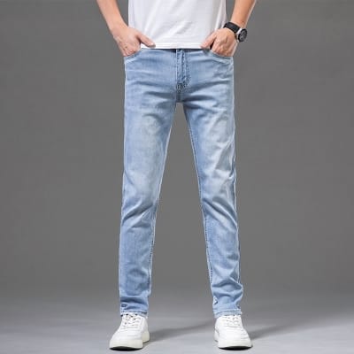 Picture of Summer 2026 New Thin Men's Slim Jeans Comfortable Elastic Basic Casual Youth Denim Pants Cool Fashion Korean Brand Male Trousers-Deep blue