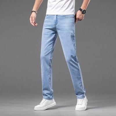 Picture of Summer 2026 New Thin Men's Slim Jeans Comfortable Elastic Basic Casual Youth Denim Pants Cool Fashion Korean Brand Male Trousers-Deep blue