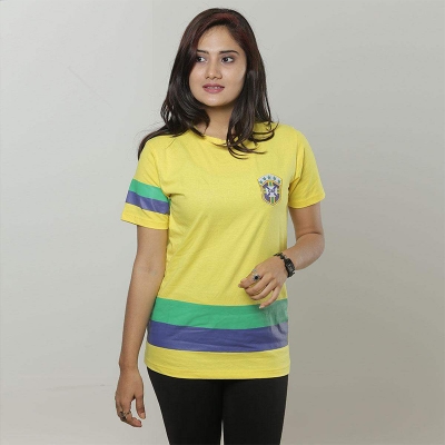 Picture of Brazil T-Shirt for Women | Stylish Casual Graphic Tee | Soft & Breathable Cotton Blend | Trendy Printed Ladies T-Shirt | Comfortable Everyday Wear | Fashionable Round Neck Top | Lightweight Summer Outfit | Modern Women's Clothing-Yellow