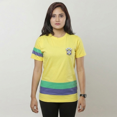 Picture of Brazil T-Shirt for Women | Stylish Casual Graphic Tee | Soft & Breathable Cotton Blend | Trendy Printed Ladies T-Shirt | Comfortable Everyday Wear | Fashionable Round Neck Top | Lightweight Summer Outfit | Modern Women's Clothing-Yellow