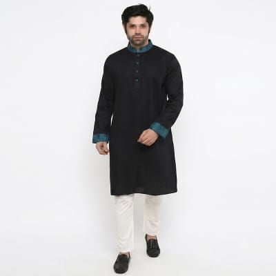 Picture of Exclusive Black & Blue Contrast Panjabi | Premium Designer Men’s Kurta for Eid & Special Events | Modern Slim Fit Traditional Attire(M)