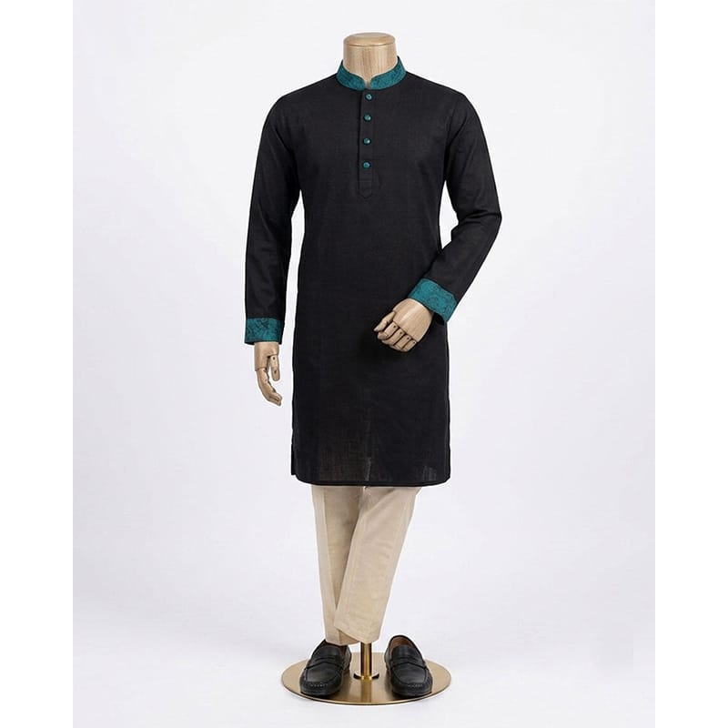 Picture of Exclusive Black & Blue Contrast Panjabi | Premium Designer Men’s Kurta for Eid & Special Events | Modern Slim Fit Traditional Attire(M)