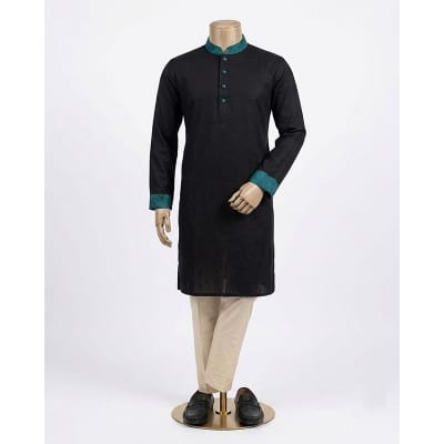 Picture of Exclusive Black & Blue Contrast Panjabi | Premium Designer Men’s Kurta for Eid & Special Events | Modern Slim Fit Traditional Attire(M)