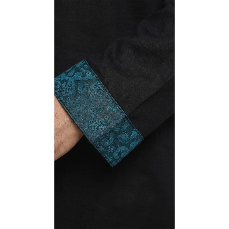 Picture of Exclusive Black & Blue Contrast Panjabi | Premium Designer Men’s Kurta for Eid & Special Events | Modern Slim Fit Traditional Attire(M)