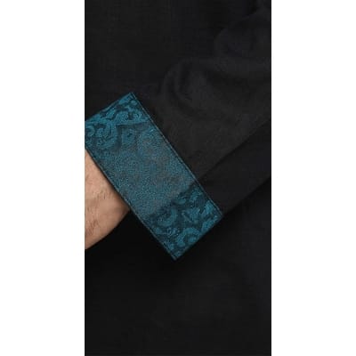 Picture of Exclusive Black & Blue Contrast Panjabi | Premium Designer Men’s Kurta for Eid & Special Events | Modern Slim Fit Traditional Attire(M)