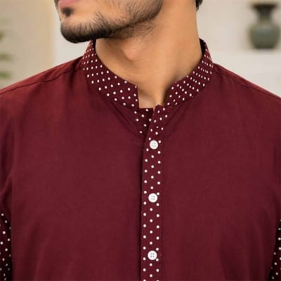 Picture of Maroon Contrast Panjabi for Men | Premium Cotton Traditional Punjabi Kurta with Elegant Maroon Contrast Design | Stylish Ethnic Wear for Eid, Wedding, Festival & Casual Occasion(L)