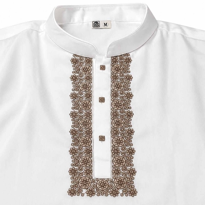 Picture of Elegant White Punjabi with Contrast Detailing | Premium Traditional Wear for Men, Stylish Wedding & Festive Outfit