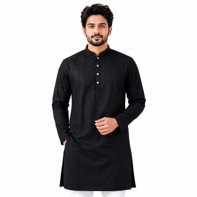 Picture of Black Panjabi for Men | Premium Cotton Punjabi | Stylish Traditional Ethnic Wear | Comfortable Fit | Perfect for Eid, Jummah, Wedding, Party & Casual Use | Elegant Black Panjabi Collection