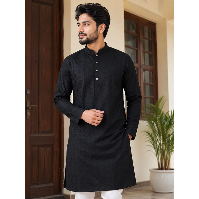Picture of Black Panjabi for Men | Premium Cotton Punjabi | Stylish Traditional Ethnic Wear | Comfortable Fit | Perfect for Eid, Jummah, Wedding, Party & Casual Use | Elegant Black Panjabi Collection