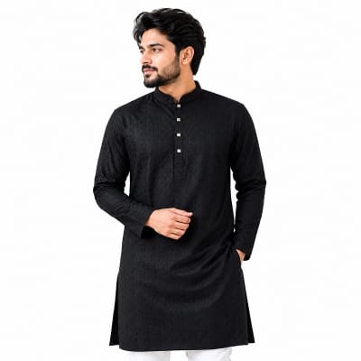 Picture of Black Panjabi for Men | Premium Cotton Punjabi | Stylish Traditional Ethnic Wear | Comfortable Fit | Perfect for Eid, Jummah, Wedding, Party & Casual Use | Elegant Black Panjabi Collection