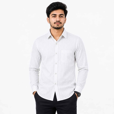 Picture of Premium Men's White Cotton Casual Formal Shirt | Slim Fit Button-Down Long Sleeve Dress Shirt | Soft Breathable Fabric | Office, Business, Party & Everyday Wear