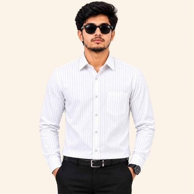 Picture of Premium Men's White Cotton Casual Formal Shirt | Slim Fit Button-Down Long Sleeve Dress Shirt | Soft Breathable Fabric | Office, Business, Party & Everyday Wear