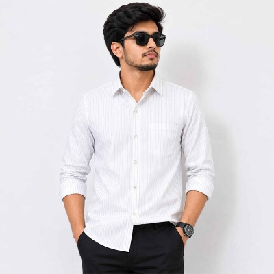 Picture of Premium Men's White Cotton Casual Formal Shirt | Slim Fit Button-Down Long Sleeve Dress Shirt | Soft Breathable Fabric | Office, Business, Party & Everyday Wear