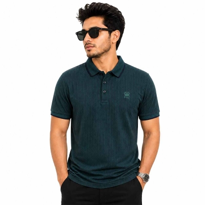 Picture of Men’s Contrast Polo Shirt – Stylish Color Block Short Sleeve Polo, Casual Slim Fit Golf Shirt, Breathable Cotton Blend Top-Deep Teal Green