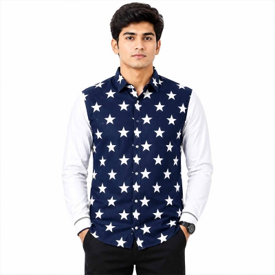 Picture of White and Blue Contrast Shirt for Men – Stylish Two Tone Casual Shirt with Premium Look, Modern Color Block Design, Comfortable Fit for Everyday Wear, Office, Travel, and Trendy Fashion