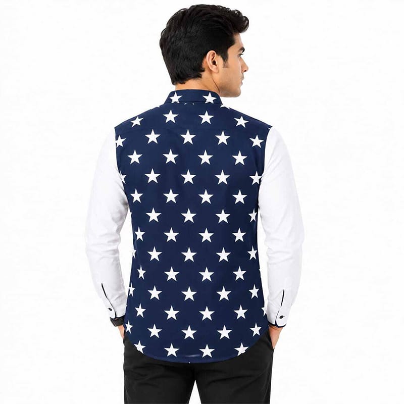 Picture of White and Blue Contrast Shirt for Men – Stylish Two Tone Casual Shirt with Premium Look, Modern Color Block Design, Comfortable Fit for Everyday Wear, Office, Travel, and Trendy Fashion