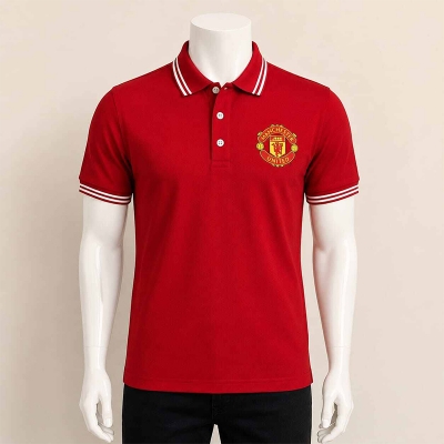 Picture of Men’s Contrast Polo Shirt – Stylish Short Sleeve Color Block Polo, Casual Golf Shirt, Breathable Cotton Blend Shirt for Everyday Wear-Red