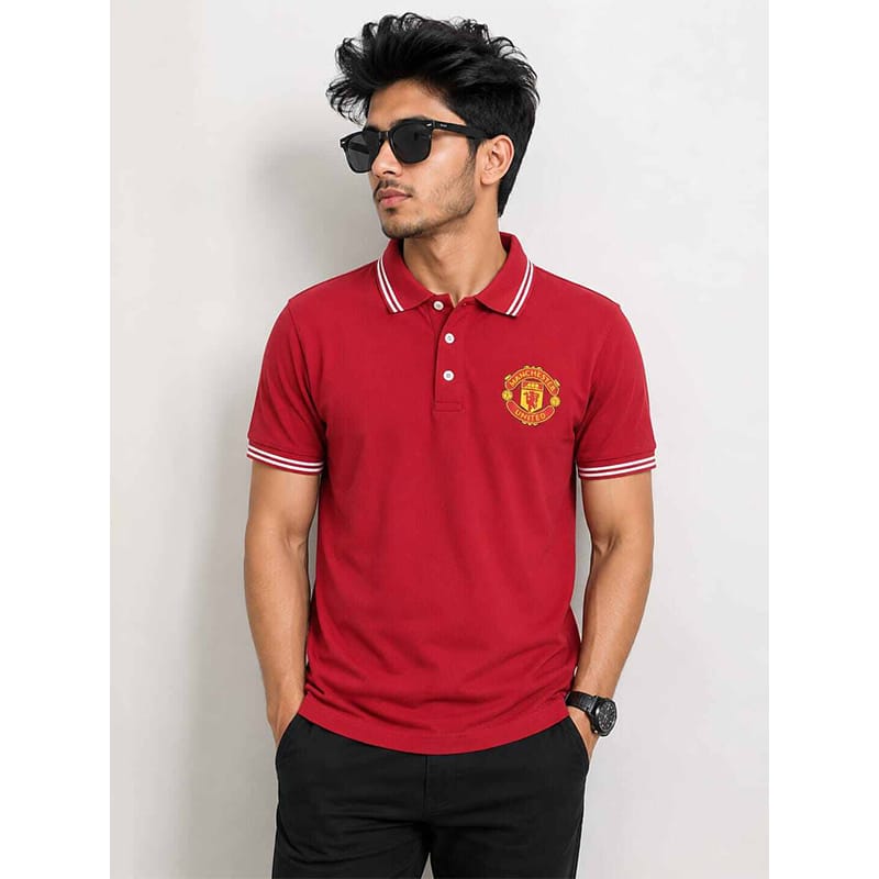 Picture of Men’s Contrast Polo Shirt – Stylish Short Sleeve Color Block Polo, Casual Golf Shirt, Breathable Cotton Blend Shirt for Everyday Wear-Red