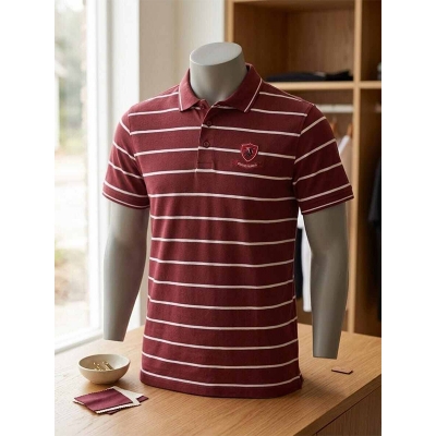 Picture of Men’s Contrast Polo Shirt – Stylish Short Sleeve Casual Golf Shirt, Breathable Cotton Blend, Classic Collared T-Shirt for Sports & Everyday Wear-Maroon(Int:L)