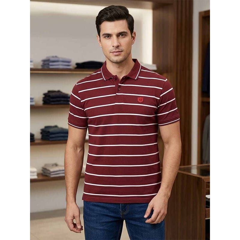 Picture of Men’s Contrast Polo Shirt – Stylish Short Sleeve Casual Golf Shirt, Breathable Cotton Blend, Classic Collared T-Shirt for Sports & Everyday Wear-Maroon(Int:L)