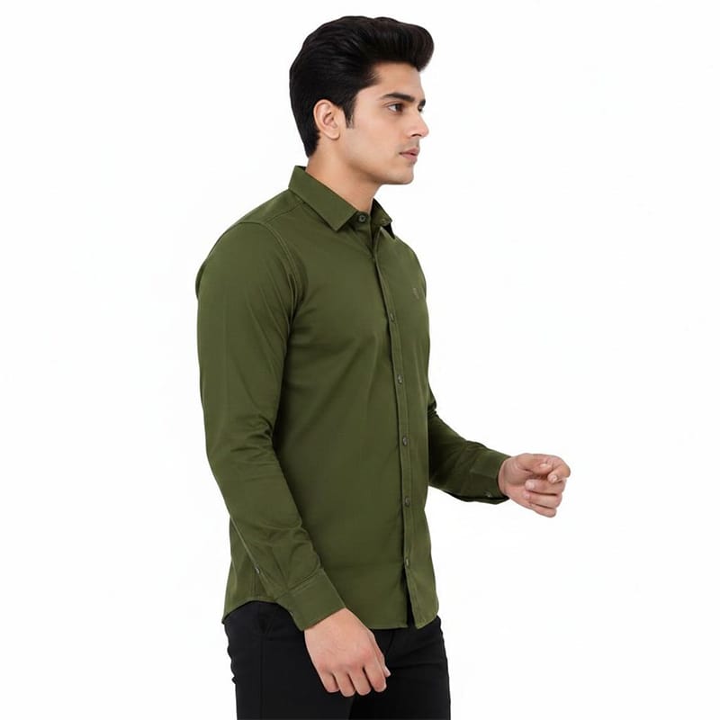 Picture of Olive Green Contrast Shirt for Men – Premium Cotton Casual Button Down Shirt with Stylish Contrast Detailing, Modern Fit, Full Sleeve Fashion Wear for Office, Party & Everyday Look
