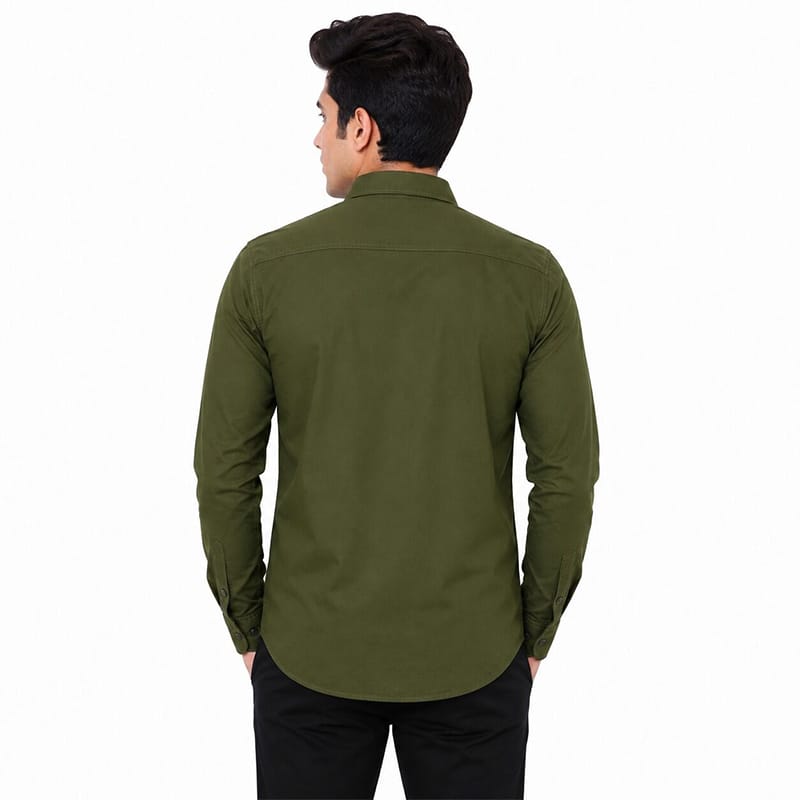 Picture of Olive Green Contrast Shirt for Men – Premium Cotton Casual Button Down Shirt with Stylish Contrast Detailing, Modern Fit, Full Sleeve Fashion Wear for Office, Party & Everyday Look