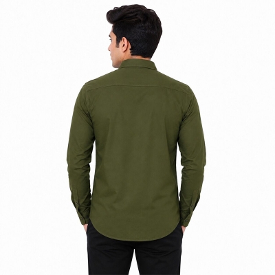 Picture of Olive Green Contrast Shirt for Men – Premium Cotton Casual Button Down Shirt with Stylish Contrast Detailing, Modern Fit, Full Sleeve Fashion Wear for Office, Party & Everyday Look