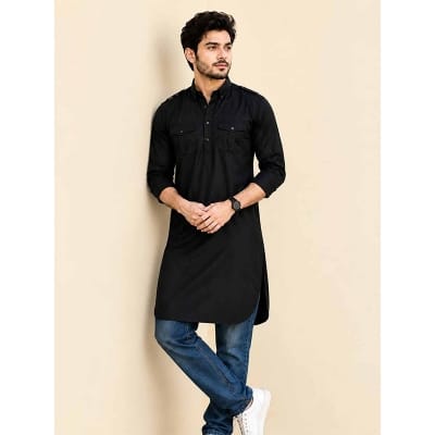 Picture of Black Kabli for Men – Premium Traditional Ethnic Wear, Stylish Long Panjabi, Comfortable Cotton Blend, Elegant Islamic Clothing for Eid, Jummah, Weddings & Special Occasions