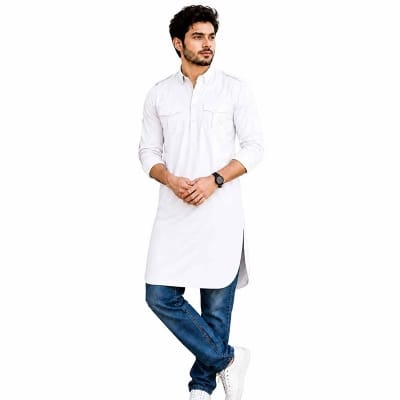 Picture of White Contrast Kabli for Men – Premium Traditional Panjabi Style with Elegant Contrast Design | Perfect for Eid, Wedding & Festive Wear