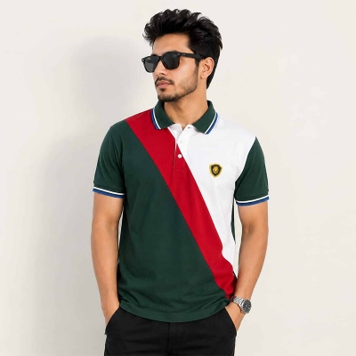 Picture of Contrast Polo Shirt for Men – Stylish Short Sleeve Casual Golf Polo, Classic Two-Tone Design, Comfortable Everyday Wear-Green