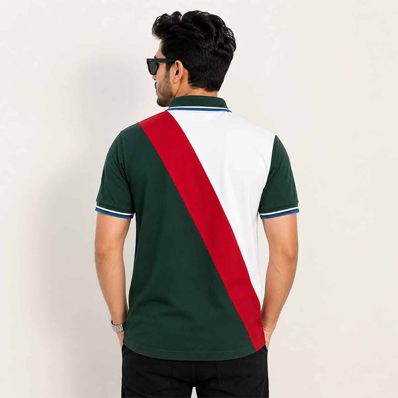 Picture of Contrast Polo Shirt for Men – Stylish Short Sleeve Casual Golf Polo, Classic Two-Tone Design, Comfortable Everyday Wear-Green