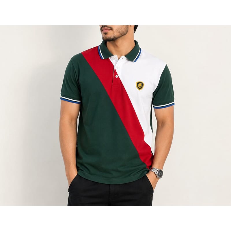 Picture of Contrast Polo Shirt for Men – Stylish Short Sleeve Casual Golf Polo, Classic Two-Tone Design, Comfortable Everyday Wear-Green