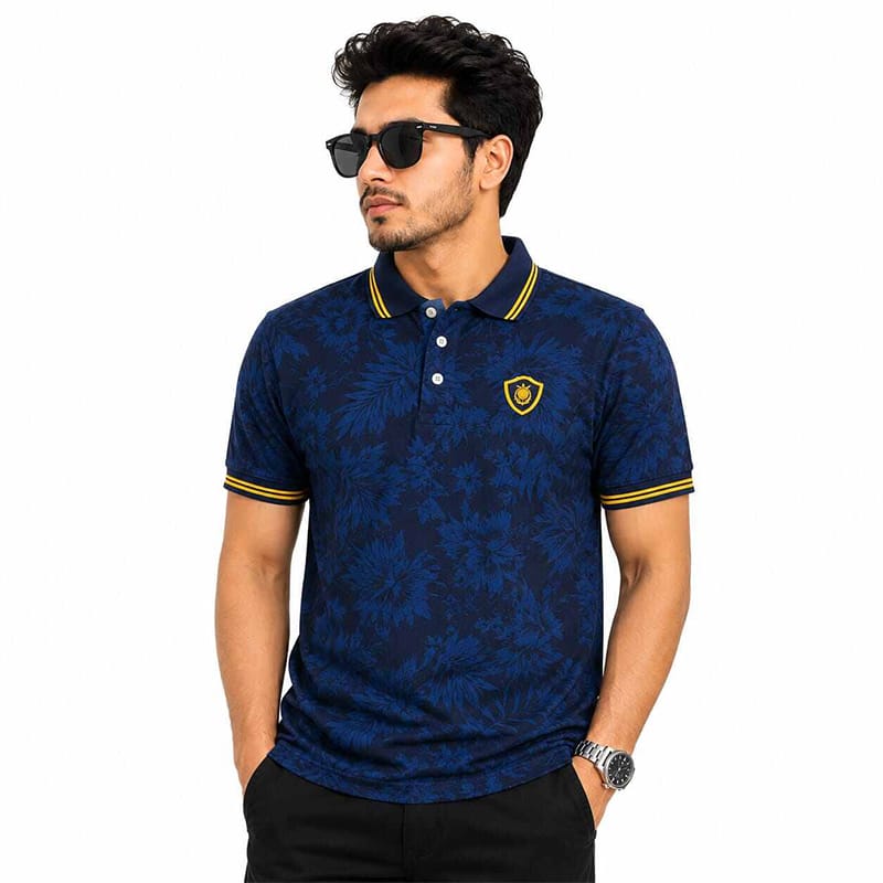Picture of Men’s Contrast Polo Shirt – Stylish Short Sleeve Casual Golf Polo, Two-Tone Color Block Collared Shirt, Breathable Slim Fit Sportswear for Golf, Outdoor, Casual & Everyday Wear-Dark blue