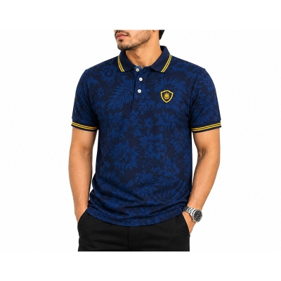 Picture of Men’s Contrast Polo Shirt – Stylish Short Sleeve Casual Golf Polo, Two-Tone Color Block Collared Shirt, Breathable Slim Fit Sportswear for Golf, Outdoor, Casual & Everyday Wear-Dark blue