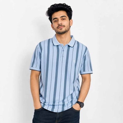 Picture of Sky Polo Shirt Contrast | Stylish Men’s Casual Polo Shirt with Contrast Collar & Cuffs | Comfortable Everyday Wear(Int:L)