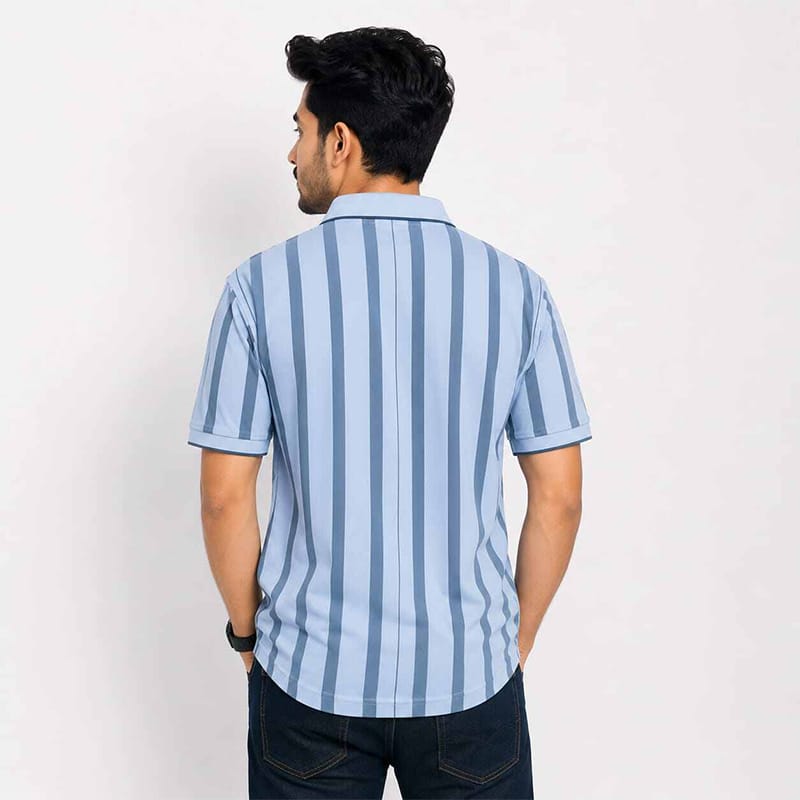 Picture of Sky Polo Shirt Contrast | Stylish Men’s Casual Polo Shirt with Contrast Collar & Cuffs | Comfortable Everyday Wear(Int:L)