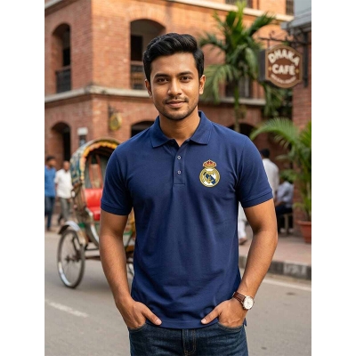 Picture of Men’s Black Polo Shirt with Contrast Collar & Cuffs – Stylish Short Sleeve Casual Golf Shirt, Slim Fit, Comfortable Everyday Wear-Blue